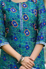 Gulnaaz Green Embroidered Handblock Chanderi Suit Set
