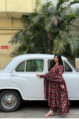 Rohini Red Printed Cotton Suit Set With Mul Cotton Dupatta
