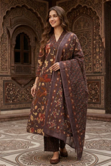 Rangrez Mehfil Kalamkari A-Line Cotton Suit Set with Cotton Dupatta