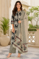 Naisha Geometric Luxe Print Suit Set With Kotadoria Dupatta