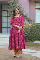 Gulabi Zarihaar Royal Printed Anarkali Kurta and Pant Only