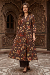 Rangrez Mehfil Kalamkari A-Line Cotton Suit Set with Cotton Dupatta
