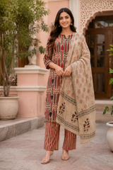 Aarini Tribal Elegance Cotton Suit Set With Kotadoria Dupatta