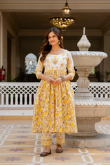 Noor-e-Peeli Palace Mustard Printed Kurta and Pant Only