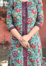 Gorgeous Green Handblock kurta with front border detail