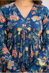Izza Blue Floral Handblock Print Kurta Pant Set