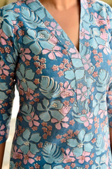 Banni Blue Cotton Straight Suit Set