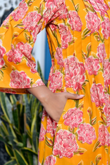 Marigold yellow floral cotton dress