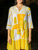 Zivara Lemon Breeze Pintuck Cotton Dress