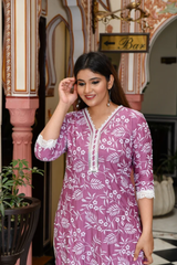 Plum White Lace Emroidered Silk Suit Set