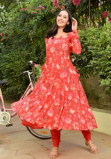 Ranchi Red Embroidered Anarkali Kurta Pant Set