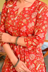 Ranu Red Handblock Cotton Straight Suit Set