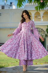 Aafreen Pink Heritage Motif Floral Anarkali Kurta Pant only
