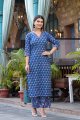 Midnight Bloom Indigo Floral Printed Cotton Kurta Pant Set
