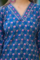Midnight Bloom Indigo Floral Printed Cotton Kurta Pant Set