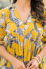 Yellow Safari Puff Sleeves Midi Dress