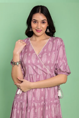 Rangriti Mauve Magic Printed Cotton Midi Dress
