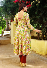 Gulnoor Olive Green Embroidered Anarkali Kurta Pant Set