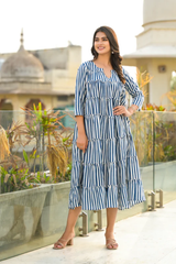 Classic Navy Stripes Tiered Midi Dress