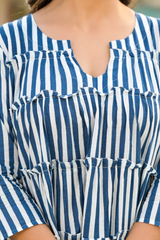Classic Navy Stripes Tiered Midi Dress