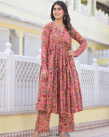 Aleeza Peach Handblock Printed Kurta Pant Set