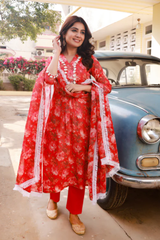 Ramya Red Floral Straight Fit Suit Set