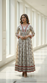 Elegant Ivory Floral Anarkali long Dress