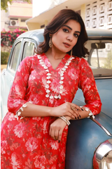 Ramya Red Floral Straight Fit Suit Set
