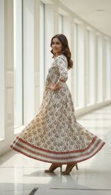 Elegant Ivory Floral Anarkali long Dress