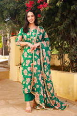 Gehna Green Floral Straight Suit Set