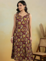• Zehra Maroon Floral Sleeveless A-Line Kurti