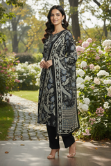 Black Garden Ethnic Printed Suit Set With Cotton Dupatta