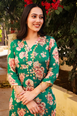Gehna Green Floral Straight Suit Set