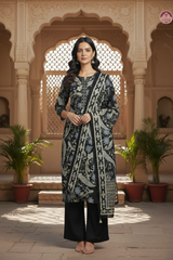 Black Garden Ethnic Printed Suit Set With Cotton Dupatta