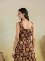 • Zehra Maroon Floral Sleeveless A-Line Kurti
