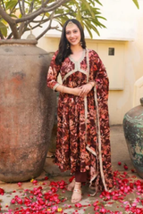 Beena Brown Floral Alia Cut Suit Set