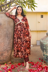 Beena Brown Floral Alia Cut Suit Set