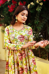 Gulnoor Olive Green Embroidered Anarkali Suit Set (Plus Size)