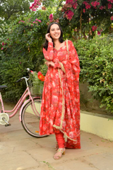 Ranchi Red Embroidered Anarkali Suit Set