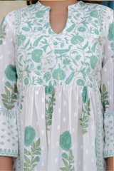 Flamingo green printed cotton Kurta Pant Set