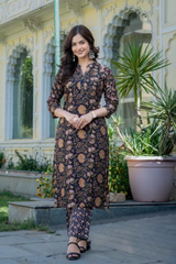 Nayra Black Heritage Floral Chanderi Kurta Pant only