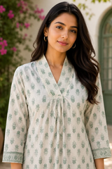 Ruhvera Mint Printed Cotton Kurta Pant Set