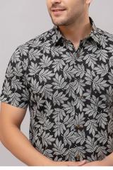 Aaron Black Leaf Print Cotton Men’s Shirt