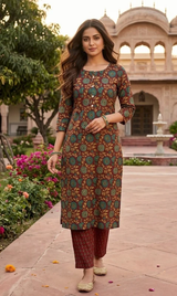 Gulrez Rajsi Vatika Maroon Cotton Suit Set With Cotton Dupatta
