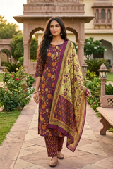 Kritasya Noor-e-Gul Maroon Cotton Suit Set With Cotton Dupatta