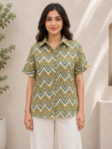 Miraa Sapphire Trail Printed Crepe Shirt