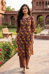 Kritasya Noor-e-Gul Maroon Cotton Suit Set With Cotton Dupatta