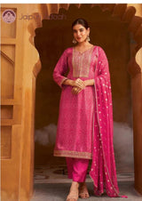 Sawari pink tissue silk embroidered suit set with silk dupatta