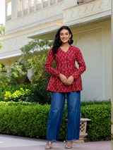 Rosso Red  Handblock Printed Short Kurta