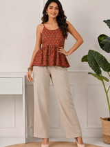 Aabroo Rust Vintage Bloom Cotton Short Kurti